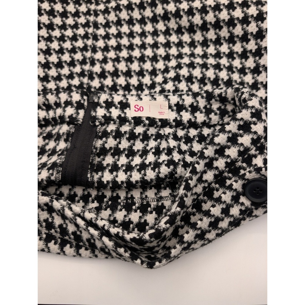 SO Black White Houndstooth Skort Tweed Fringe Hem Wrap Front Mini Skirt Large - Picture 2 of 5